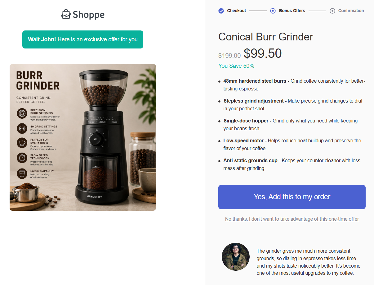 preview of the frequently bought together as one-click upsells