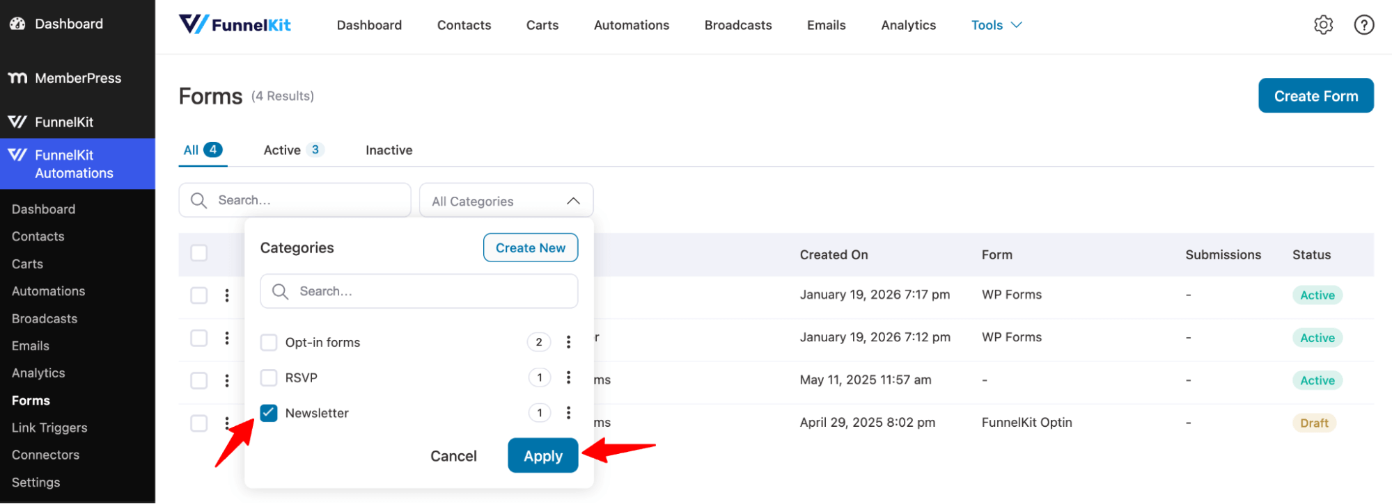 select category to filter form categories