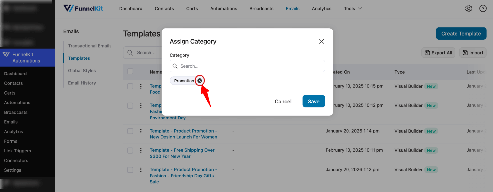 unassign category email template category