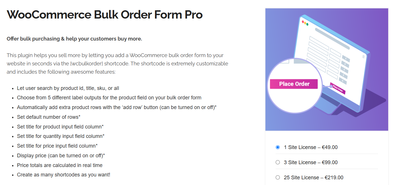 Bulk Order Form for WooCommerce