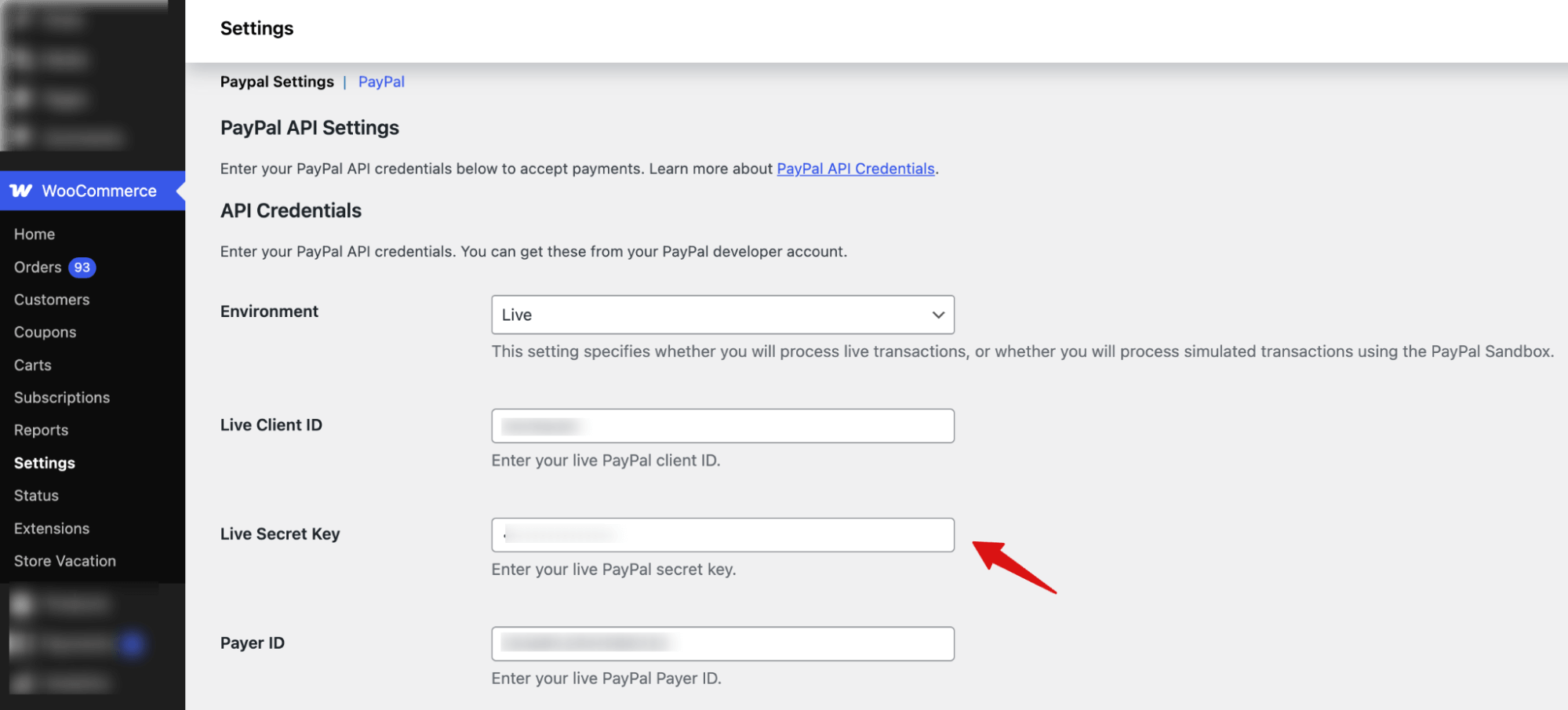 Add live api credentials