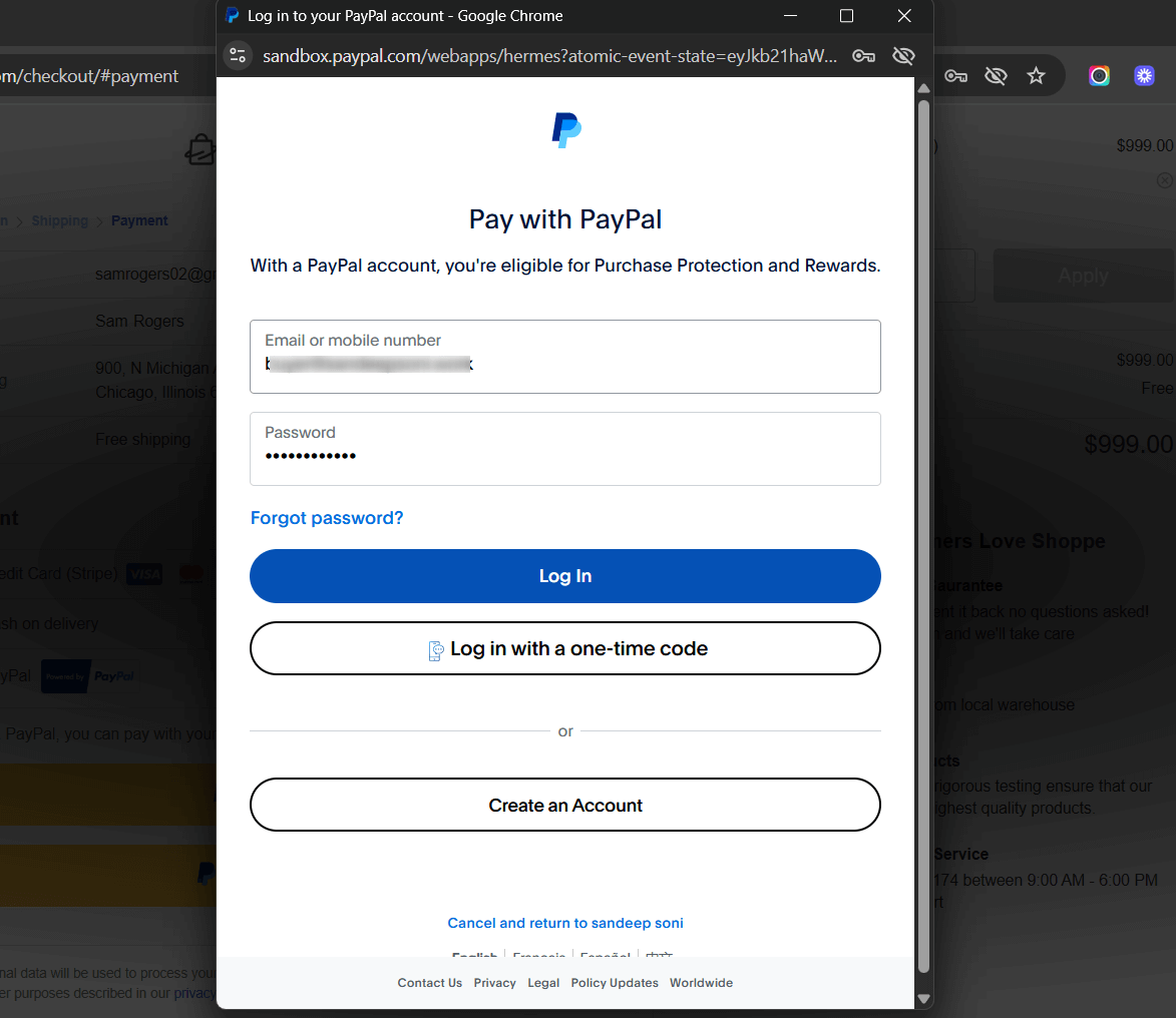 Login to pay with PayPal