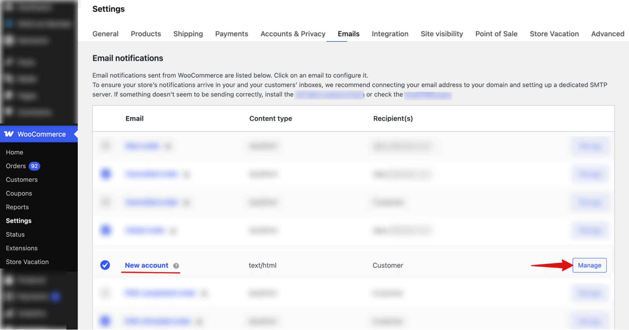 hit manage next to New account