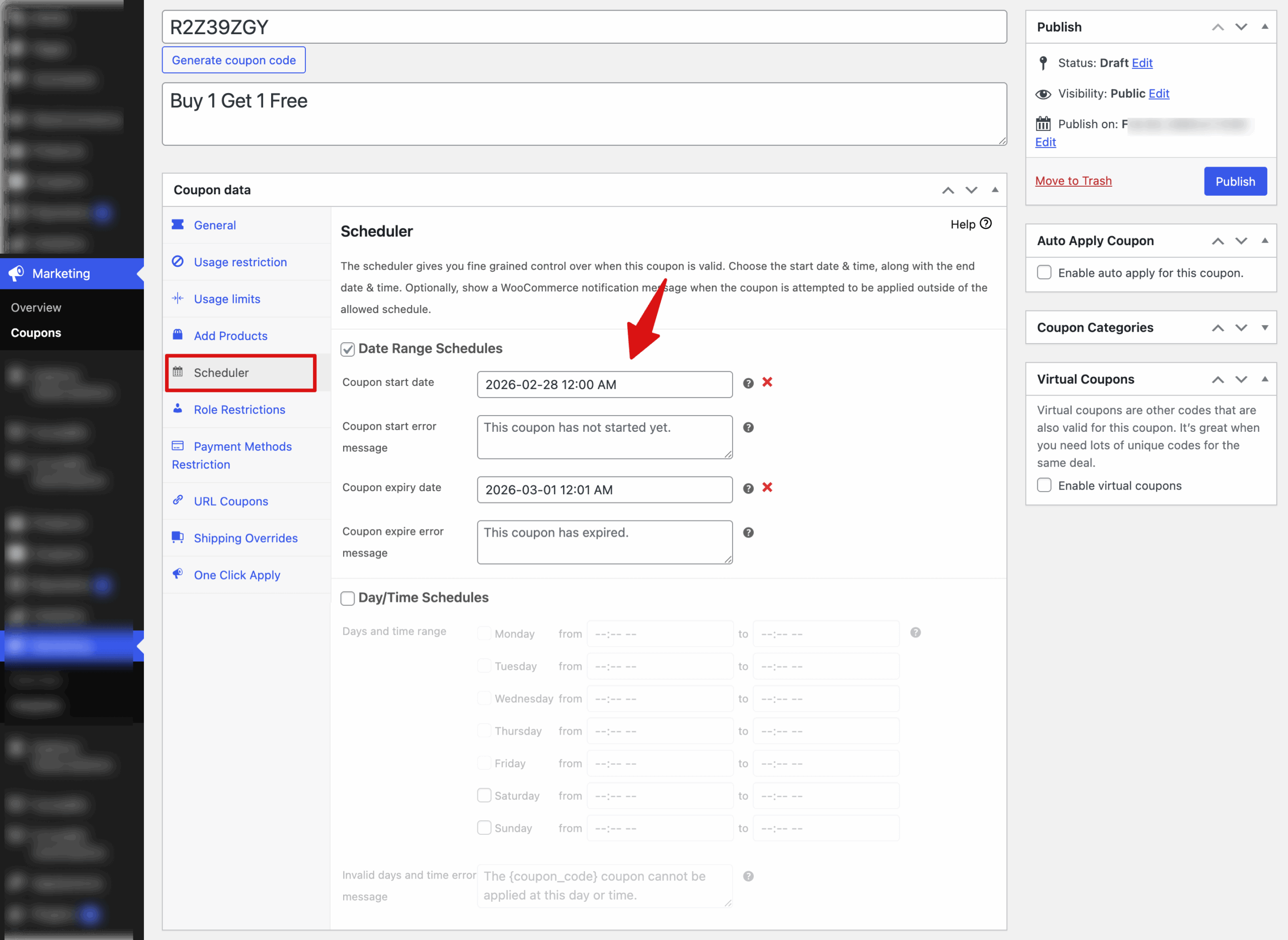 Schedule WooCommerce bogo coupon