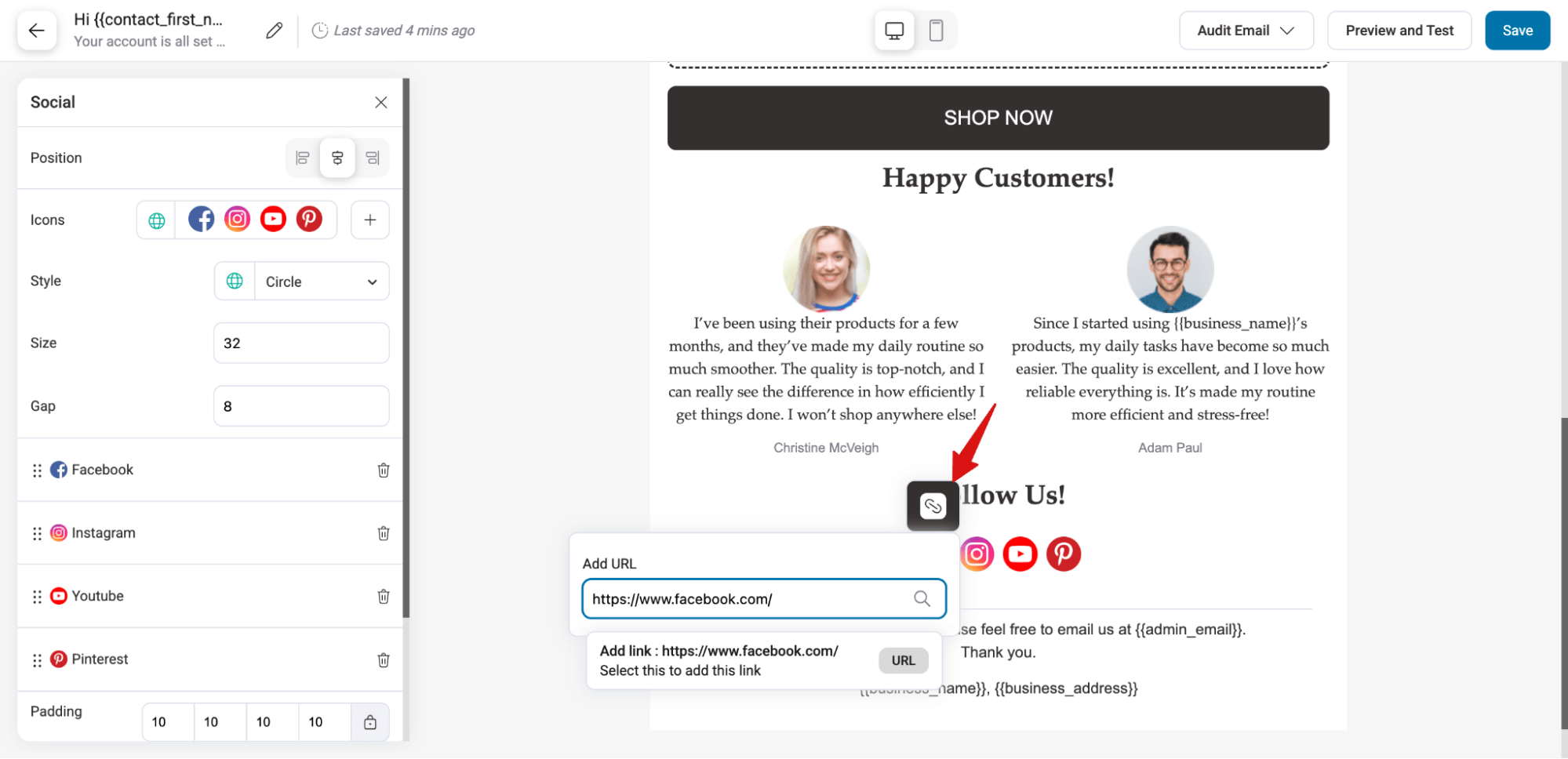 add links to social icons