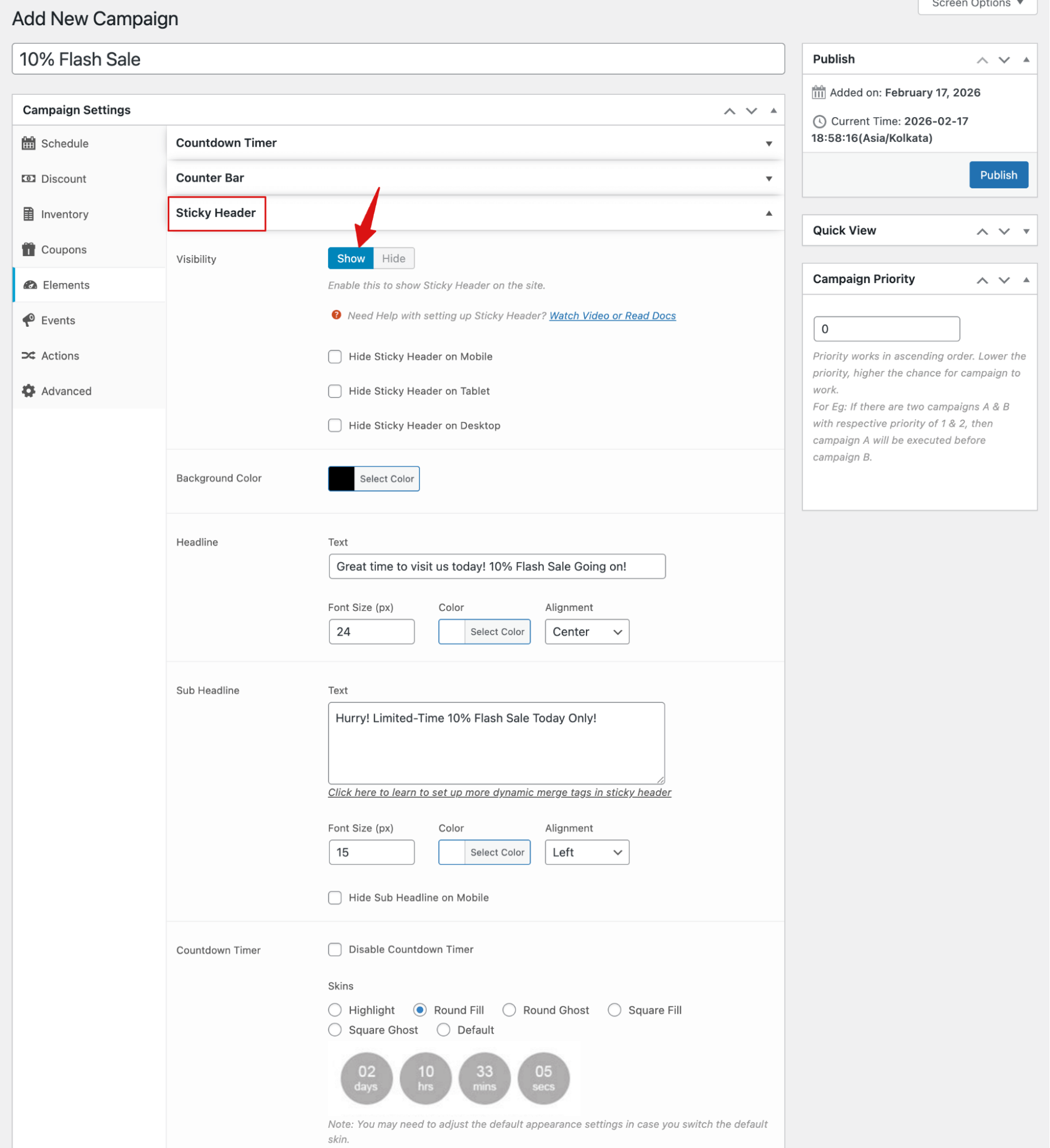aadd sticky header to show flash sale notification throught the website