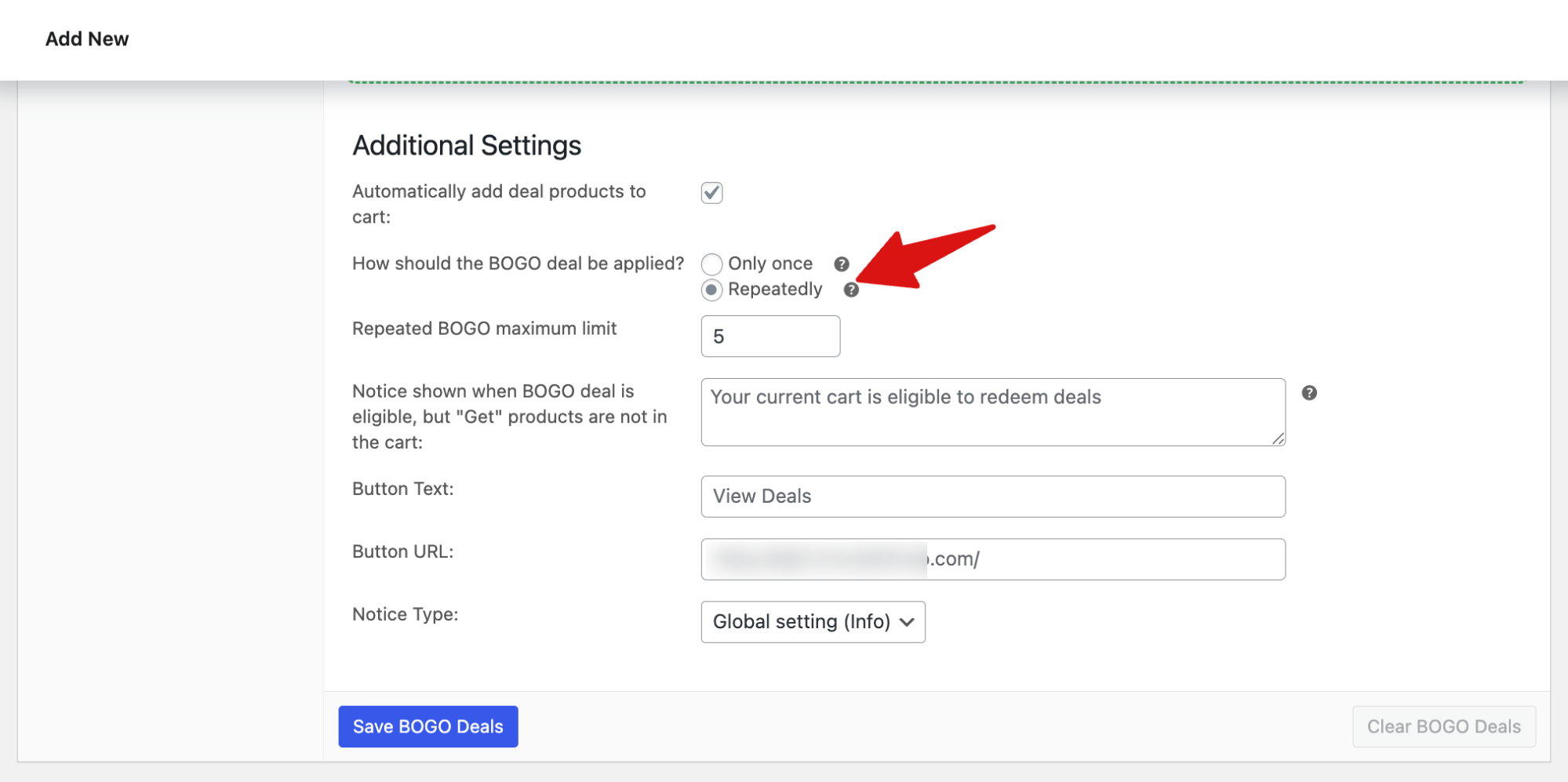 additional settings bogo