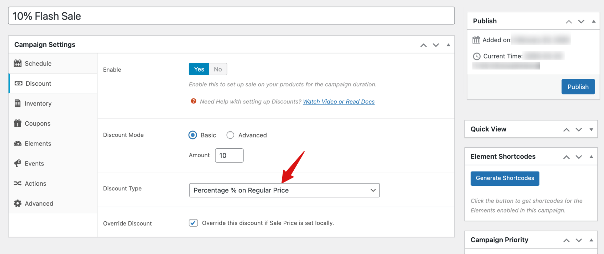 choose discount type for flash sale WooCommerce