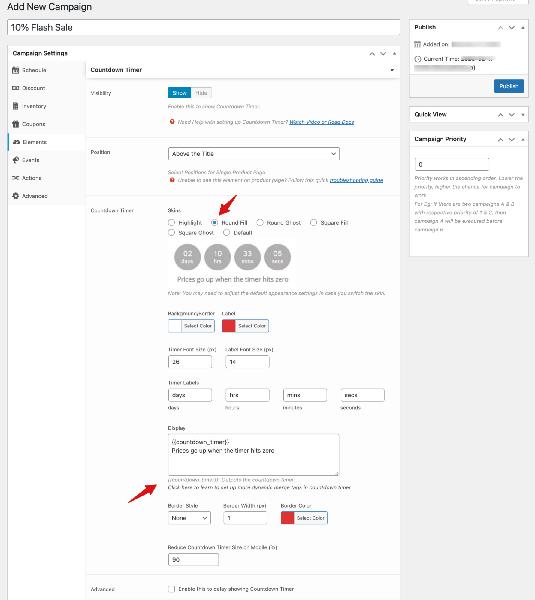 configure countdown timer