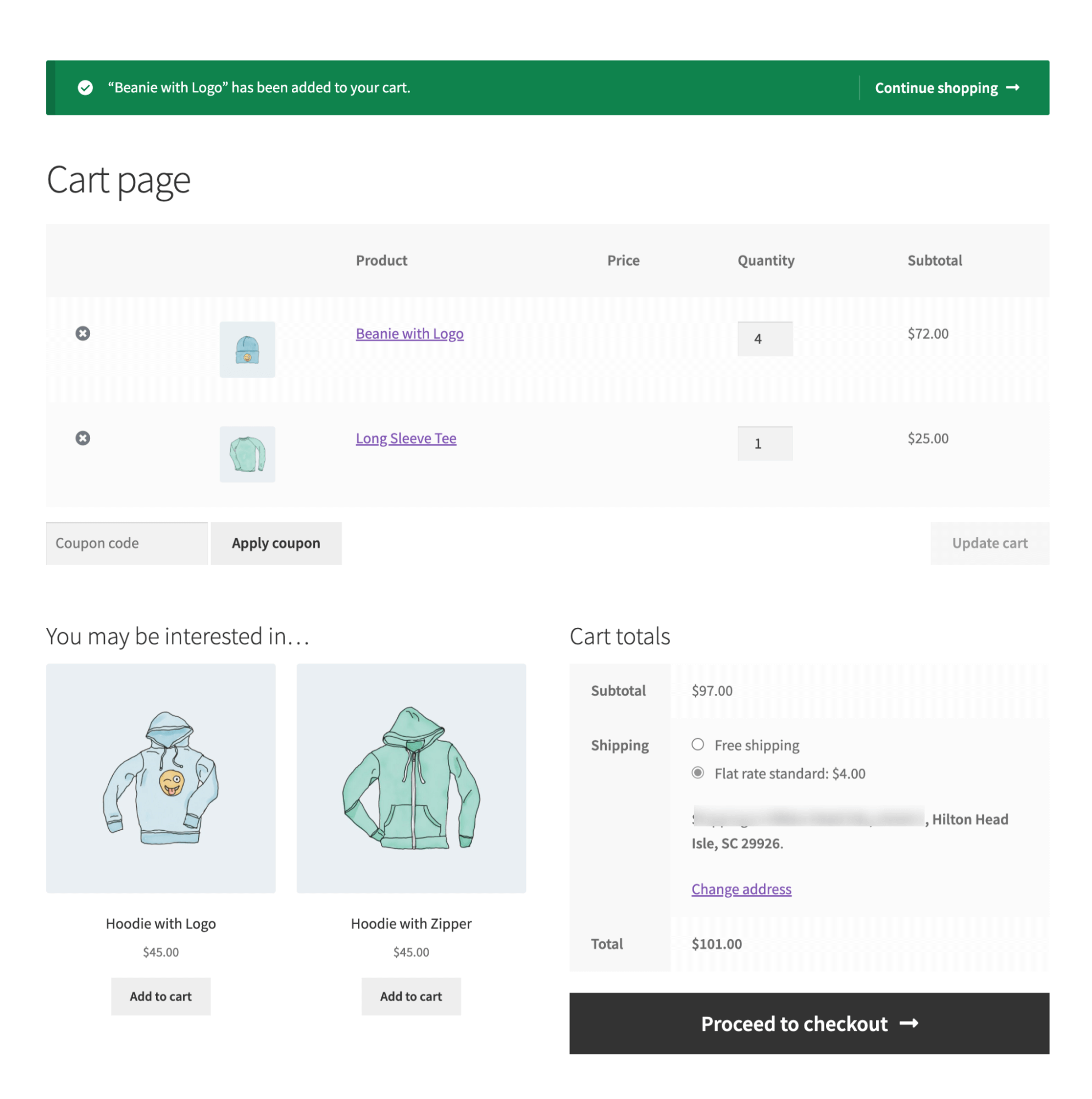 default WooCommerce cart page
