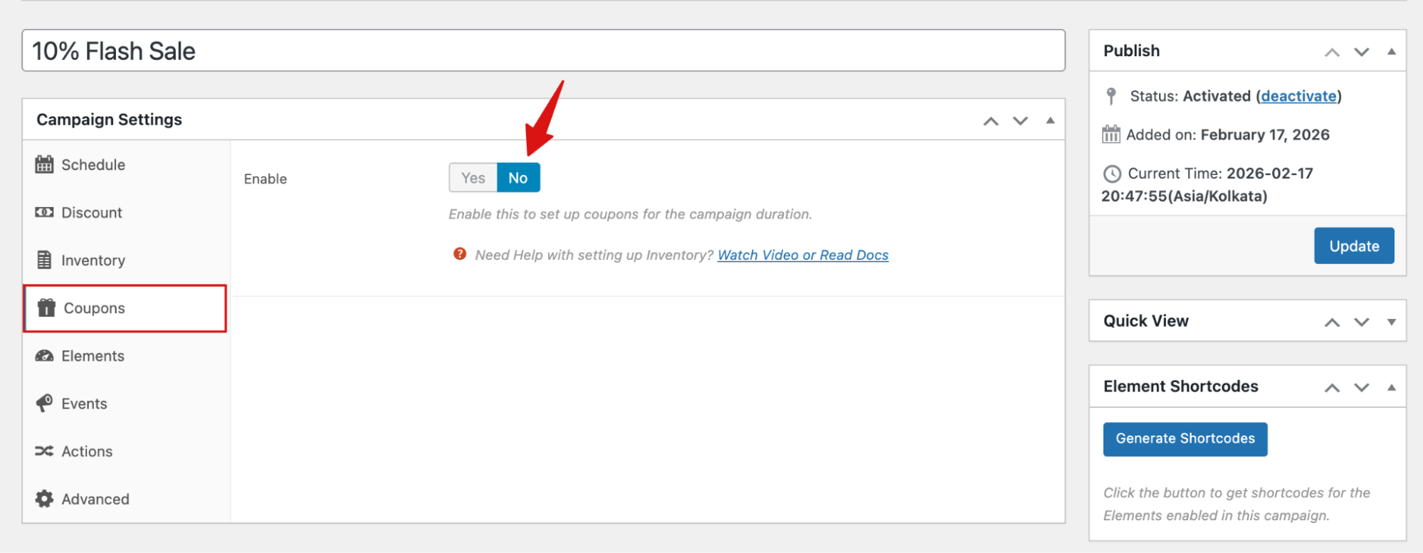 disable coupon on woocommerce flash sale