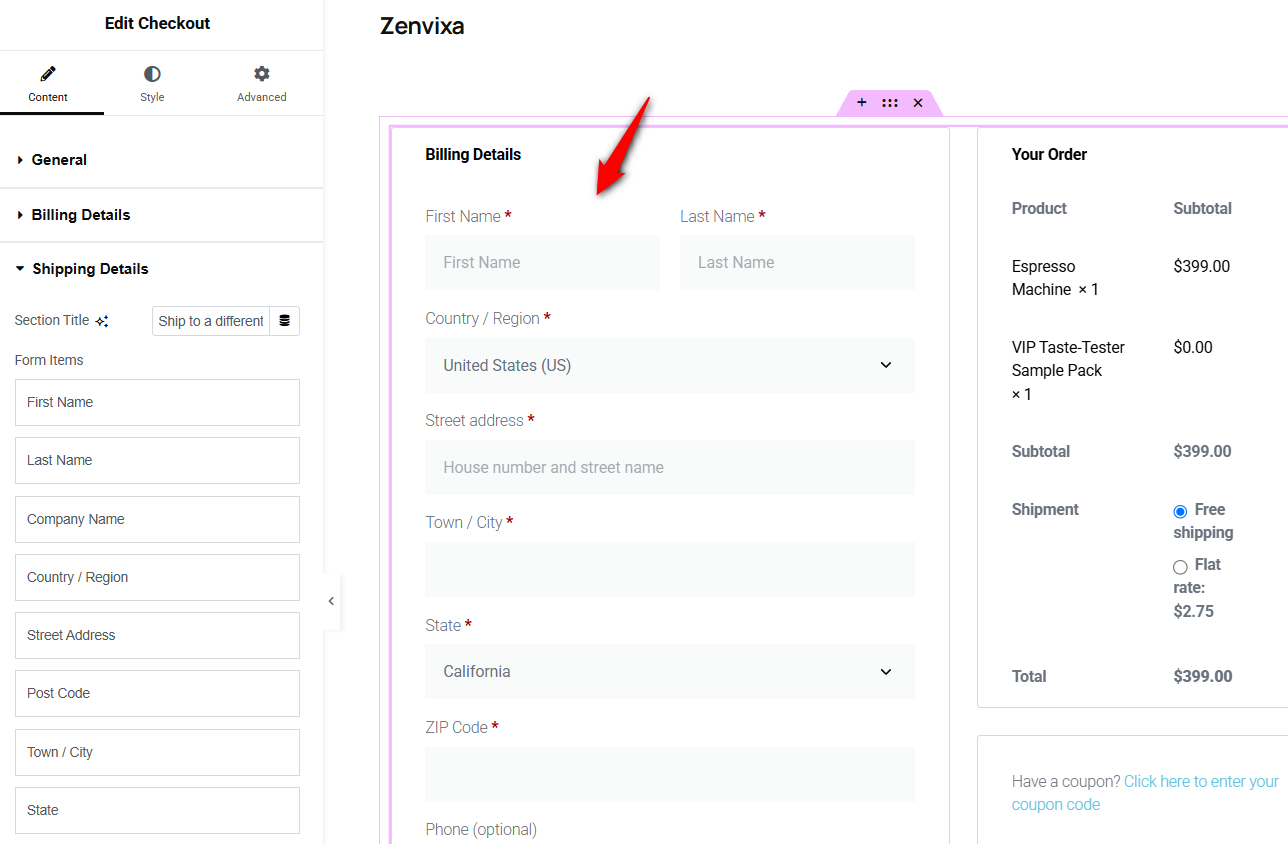 Edit section titles, field labels and placeholders