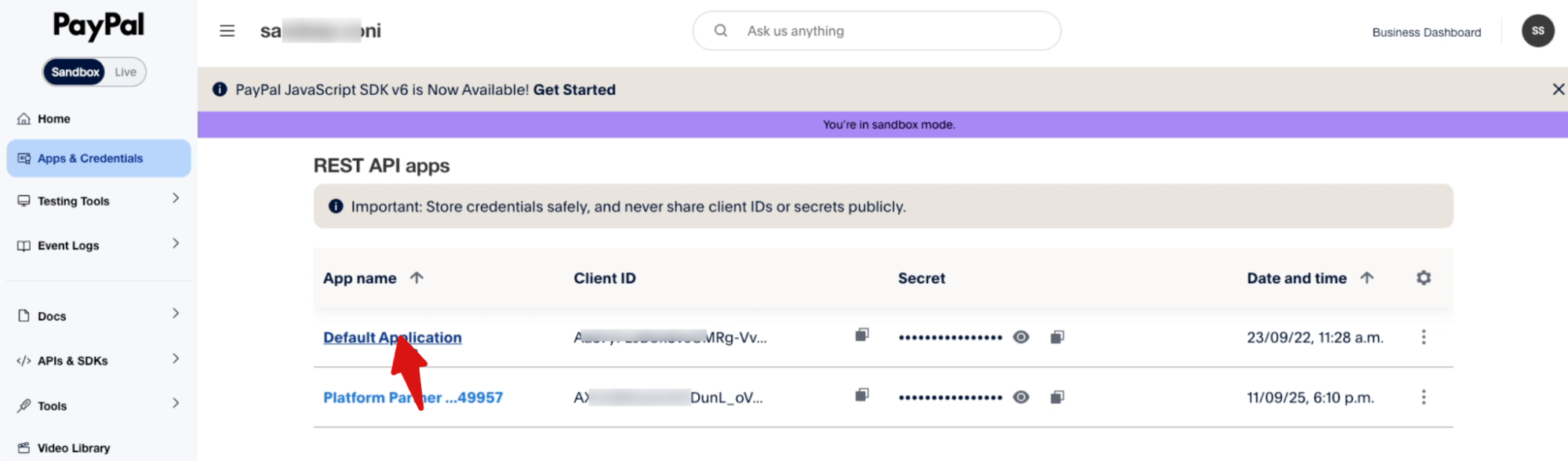 hit on default Application