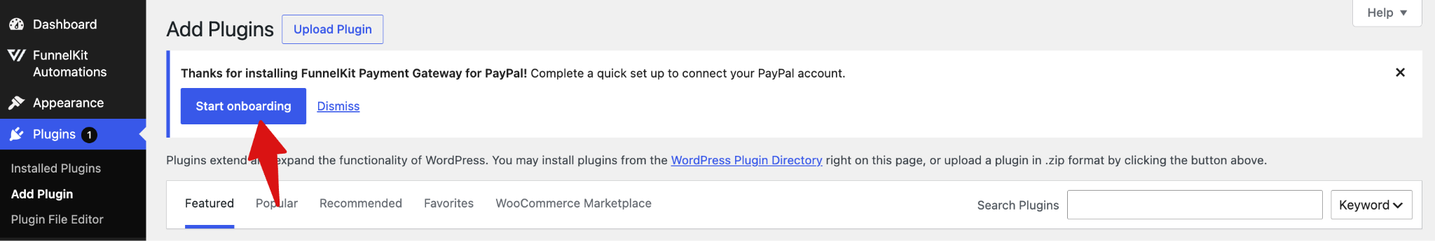 hit start onboarding paypal