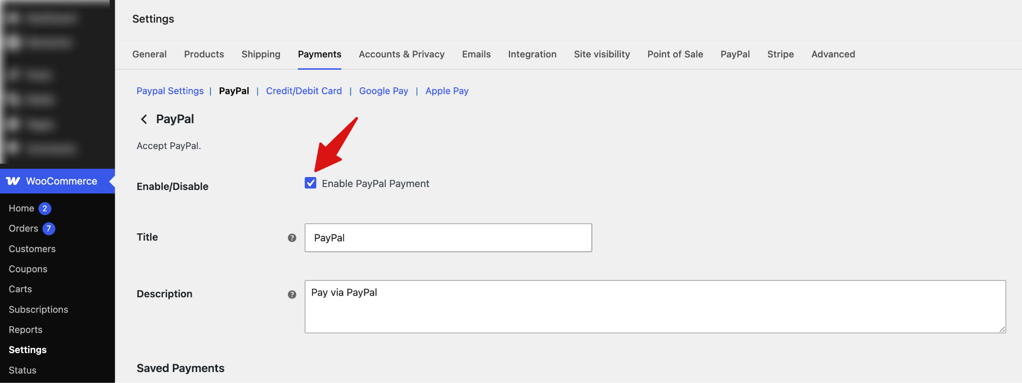 enable paypal payment 