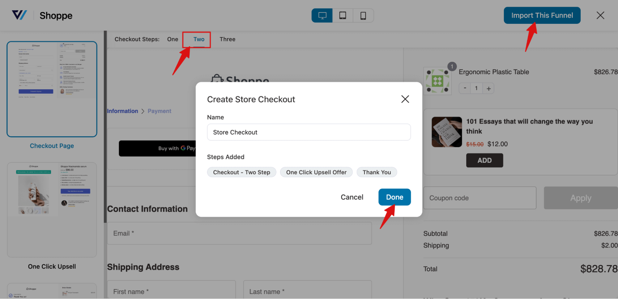 import two step shoppe template for store checkout