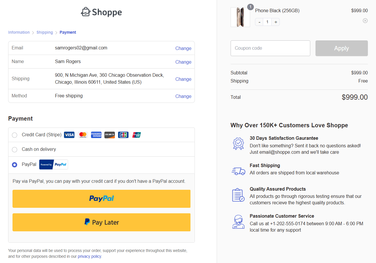 PayPal inline payment both PayPal and pay later