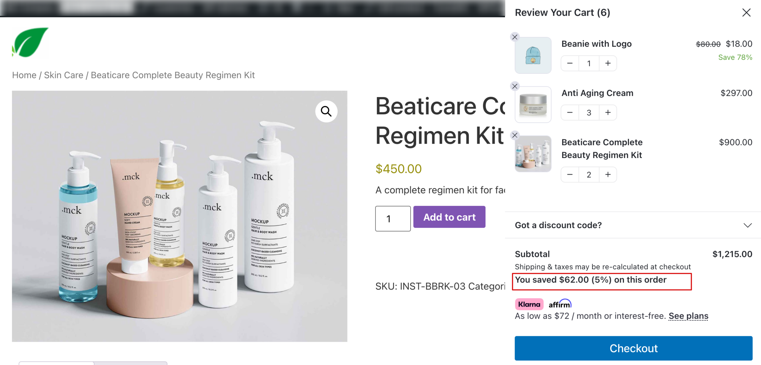 preview Funnelkit Cart- Display Saving Value row before the total