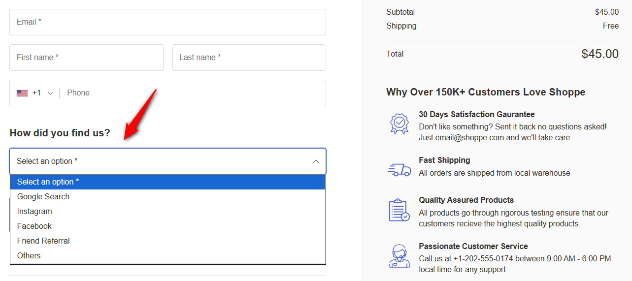 select the dropdown option on the woocommerce checkout page