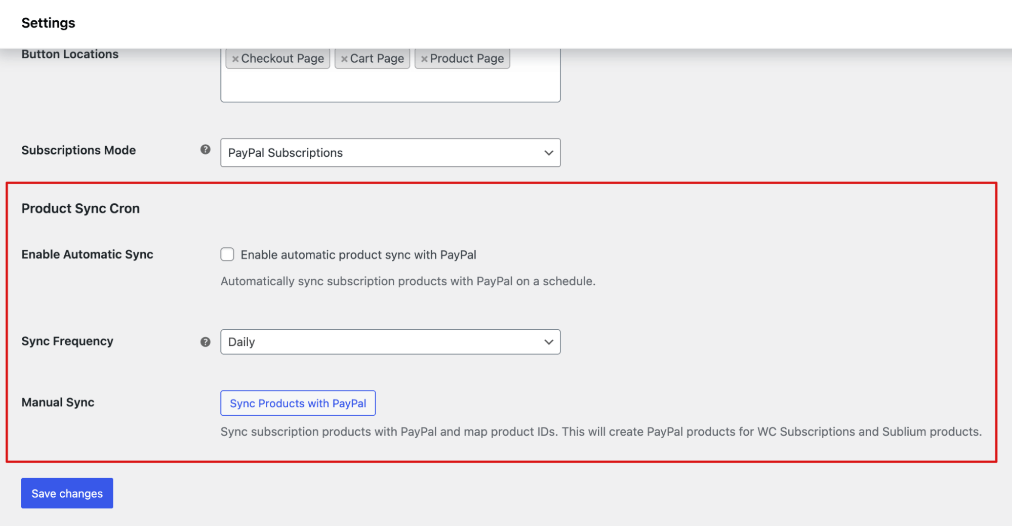 product sync cron paypal