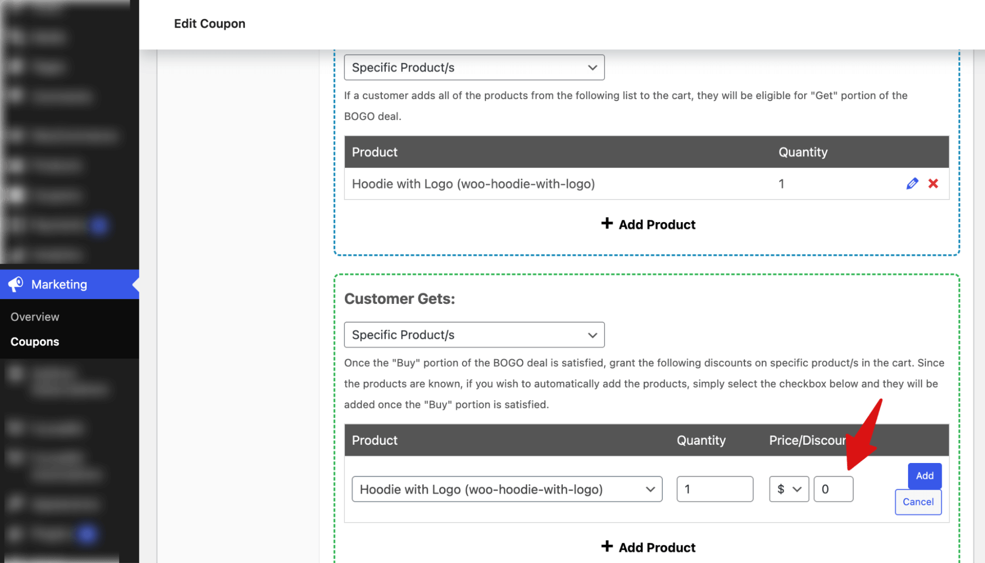 set bogo discount with 100 percent discount on the free item