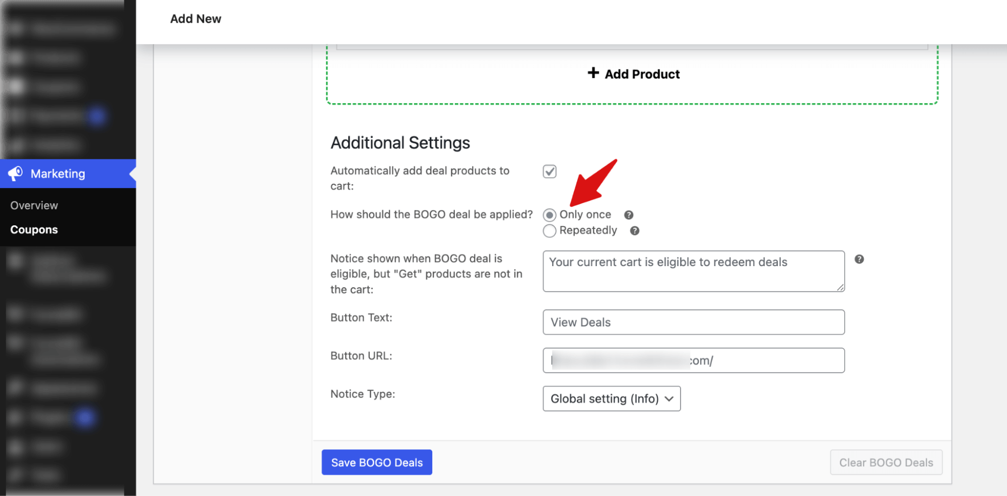 set how bogo should be applied daily or repeteadly.