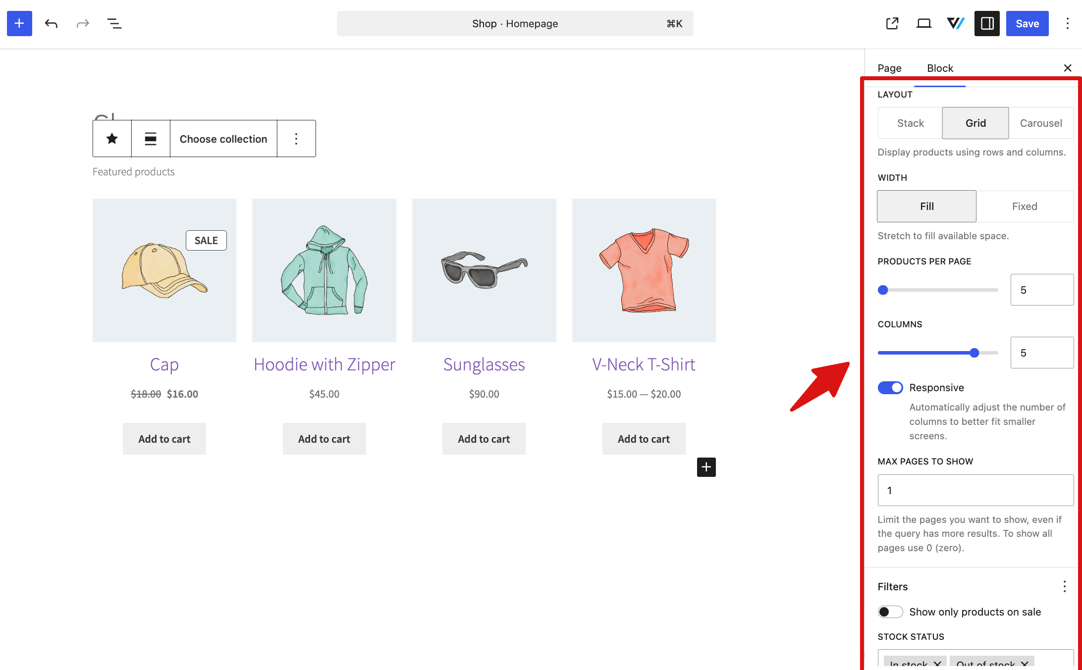 set layout product and column per page for featured products in WooCommerce