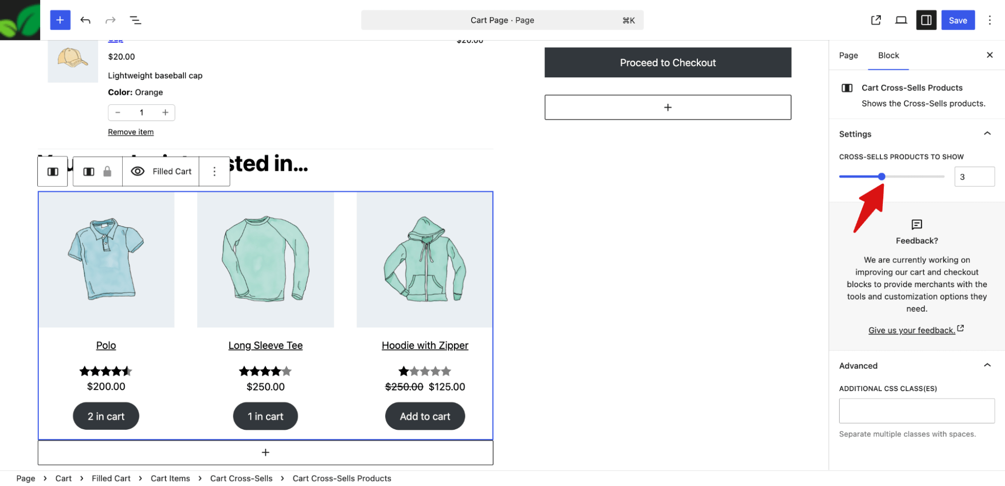 set number of cross sell products to show on the cart page