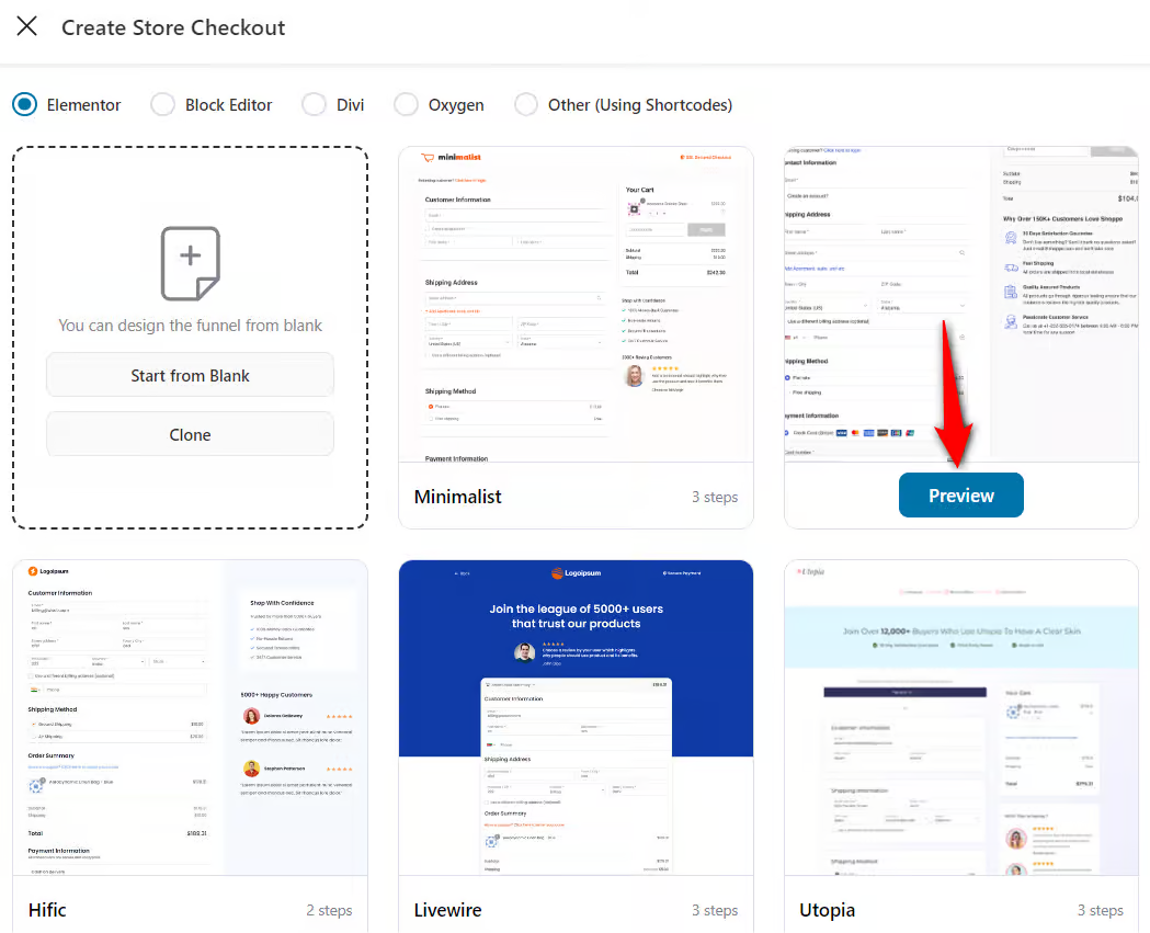 choose the template you like for your store checkout