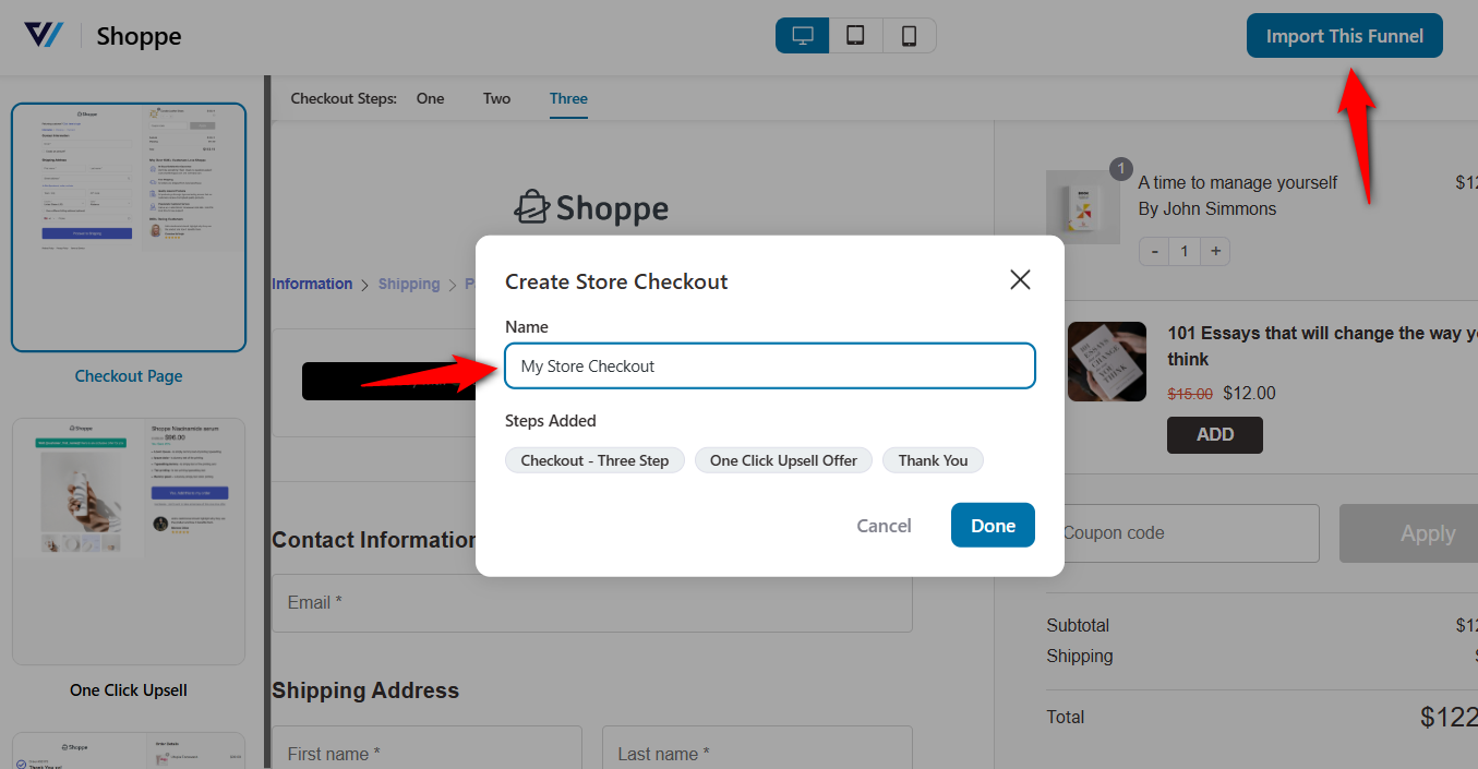 enter name of your store checkout and import this funnel