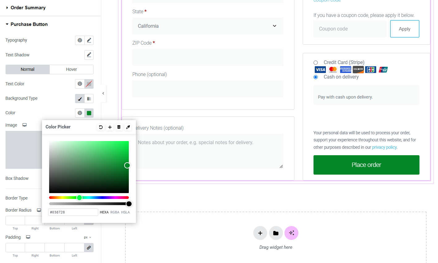 Style the forms, order summary and place order button