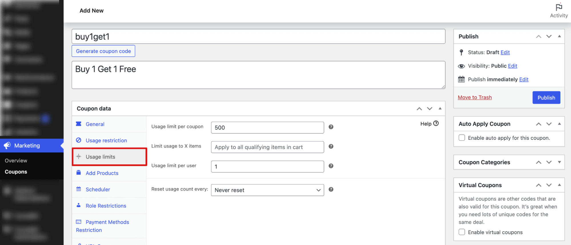 usage limit bogo offers