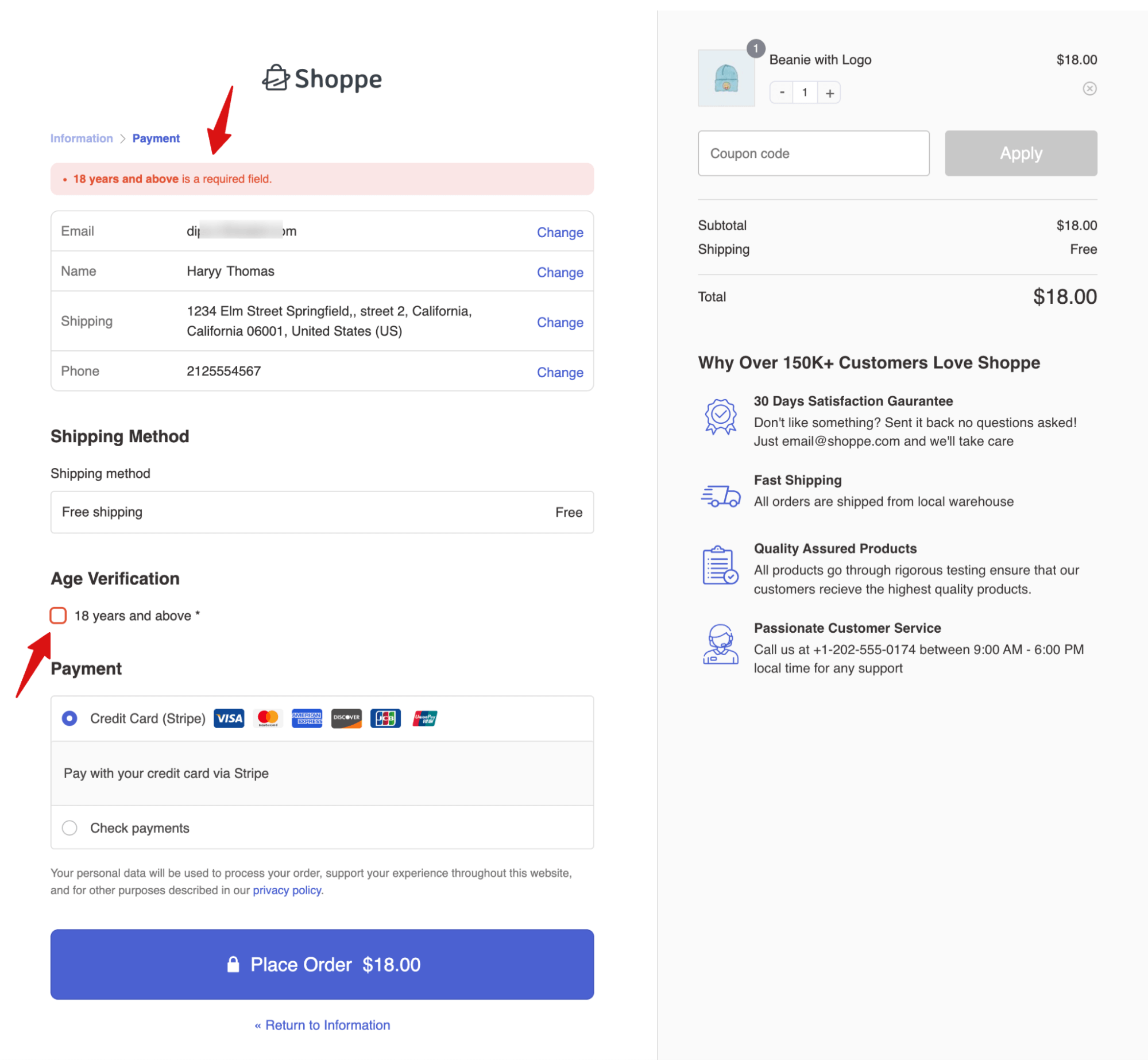 validate checkbox field on woocommerce checkout