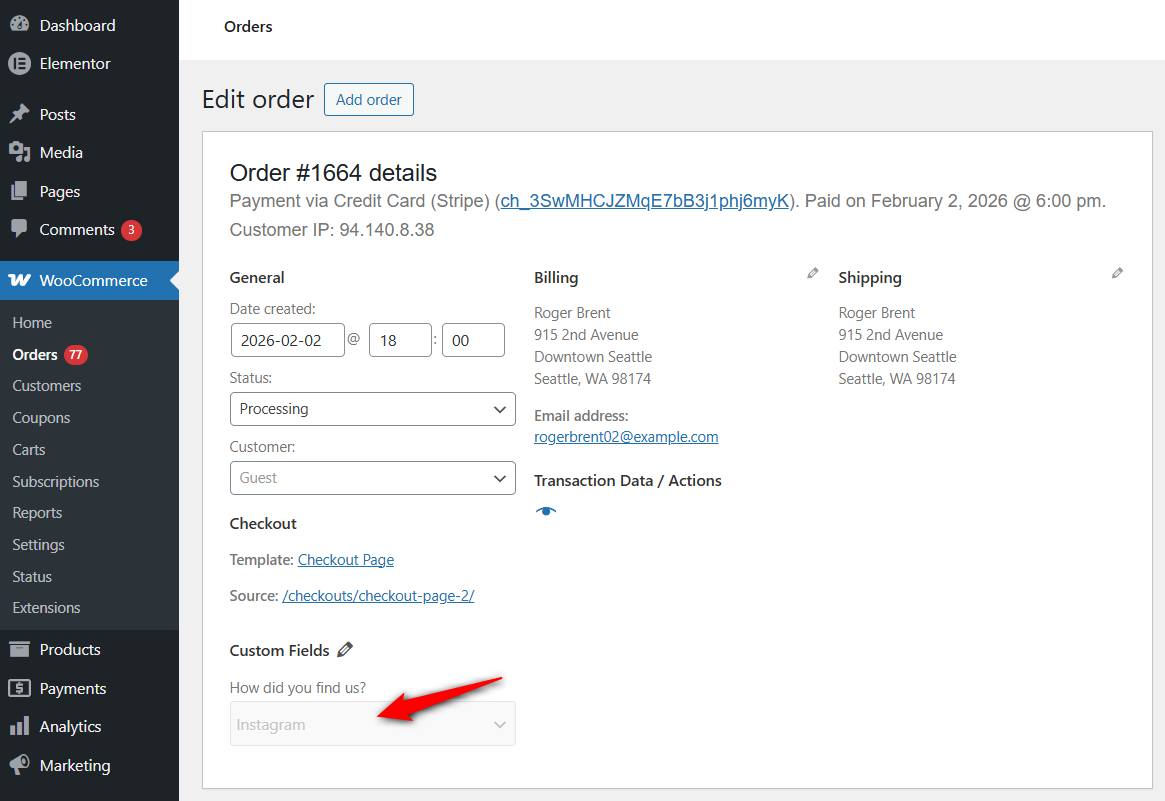 dropdown field value shows up inside woocommerce order meta