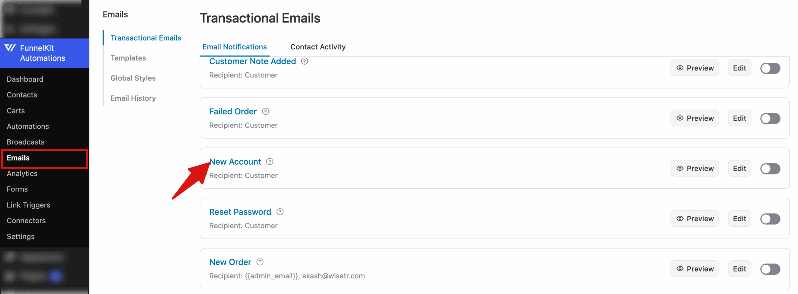 Navigate to the new account email