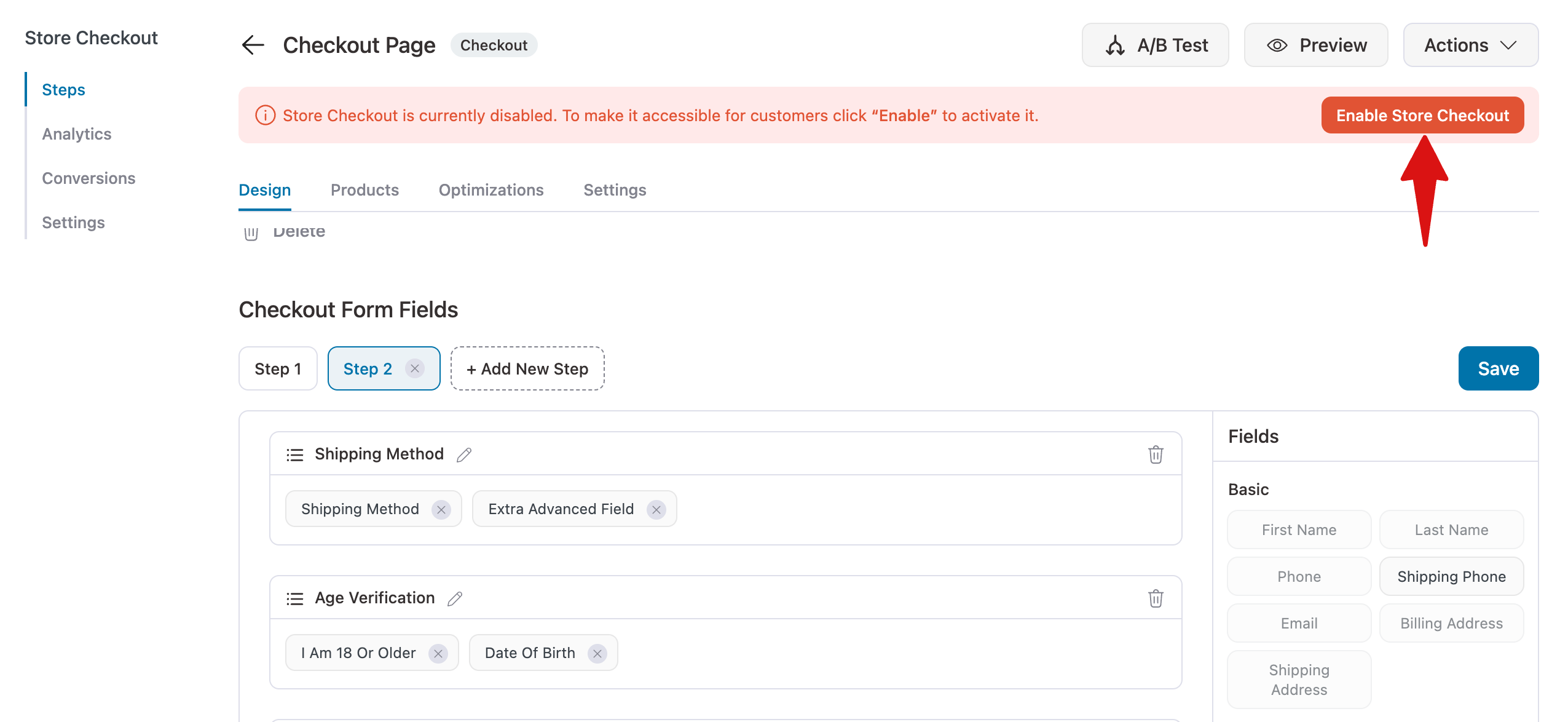 activate WooCommerce checkout with age verification 