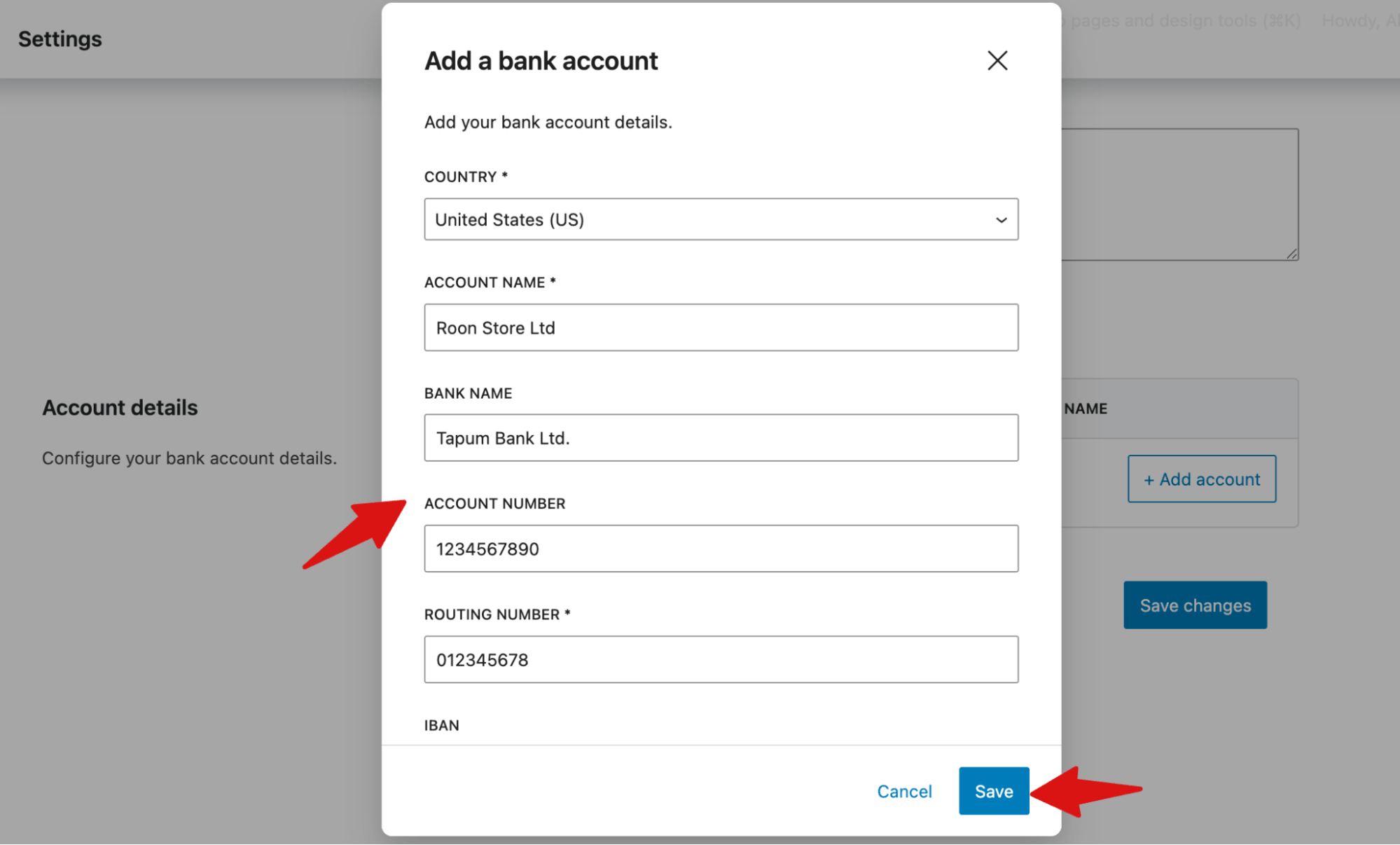 add bank details for WooCommerce Offline Payments direct bank transfer