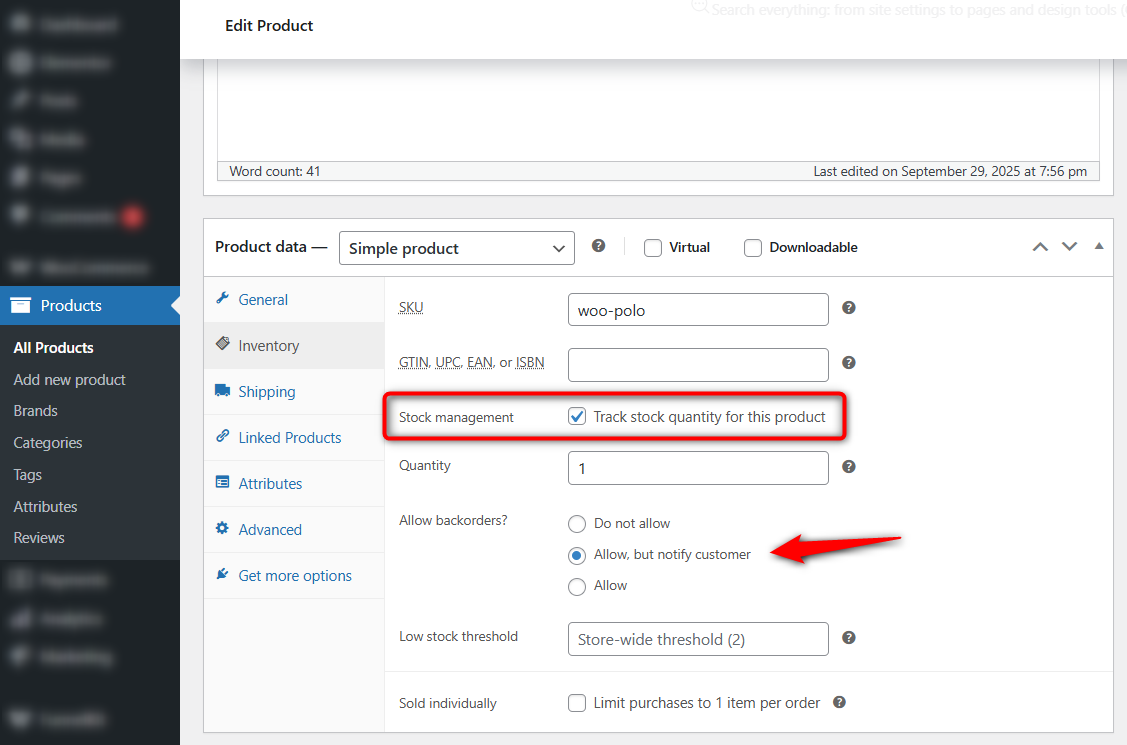 Allow backorders in woocommerce and notify customer