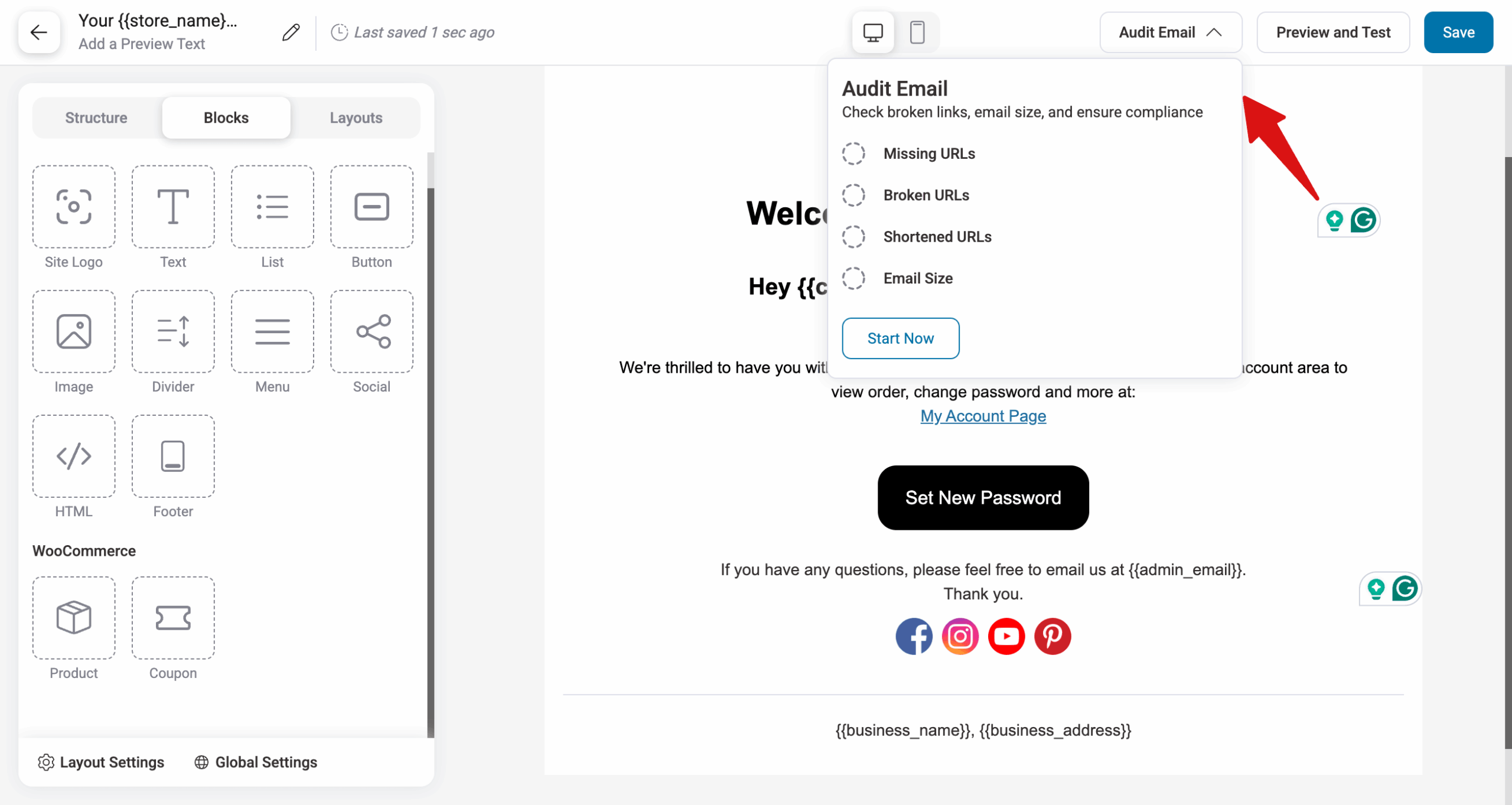 audit WooCommerce new account email