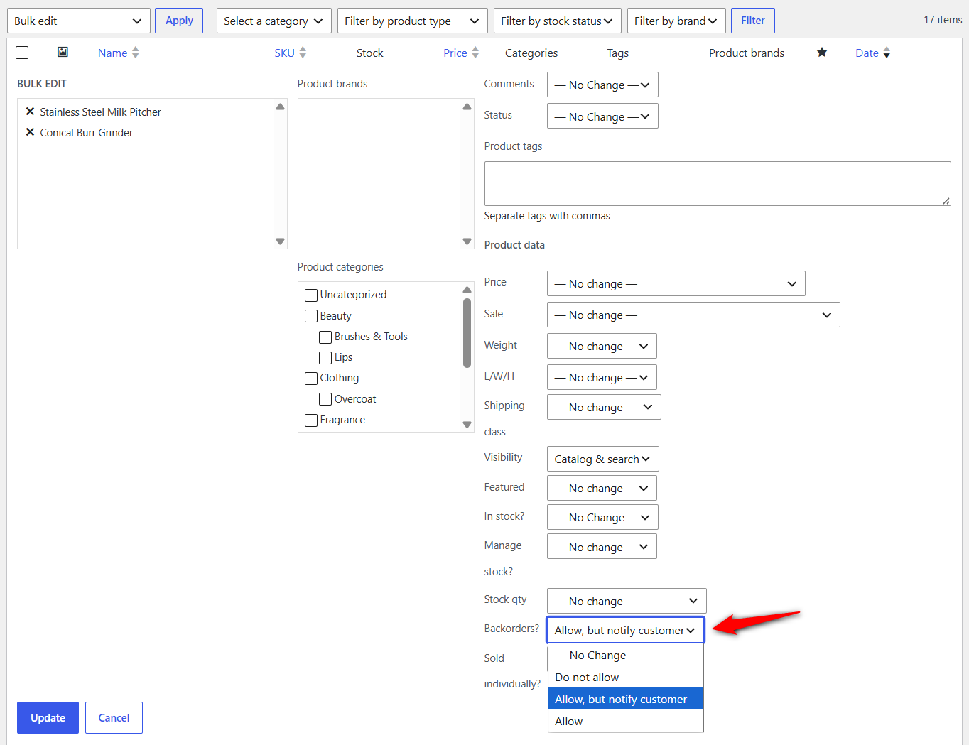 Bulk Edit handles a batch at once. Tick the products, choose Edit from Bulk actions, hit Apply, and set the rule for the whole selection.