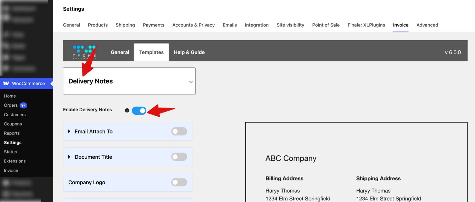 choose delivery notes and enable it