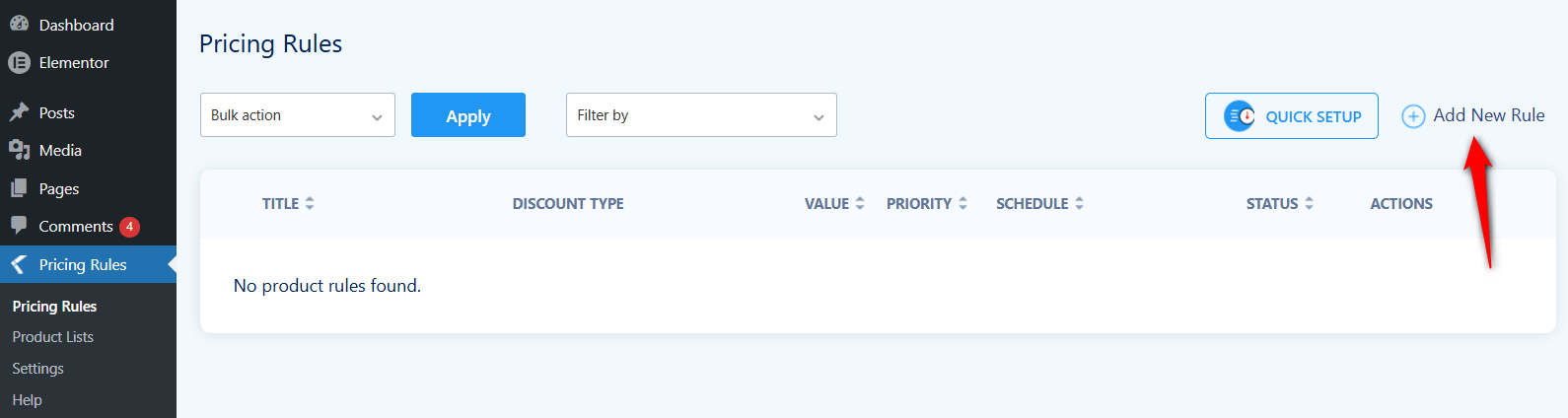 click on the add new rule button to start building your woocommerce dynamic pricing offer