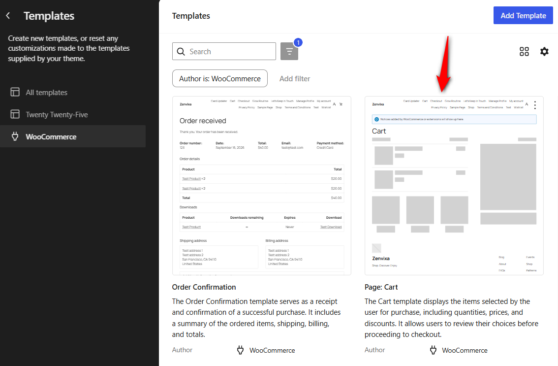 Go to Appearance ⇨ Editor ⇨ Templates ⇨ WooCommerce ⇨ Page: Cart. You'll see a live preview of the cart, usually with a sample product already added.