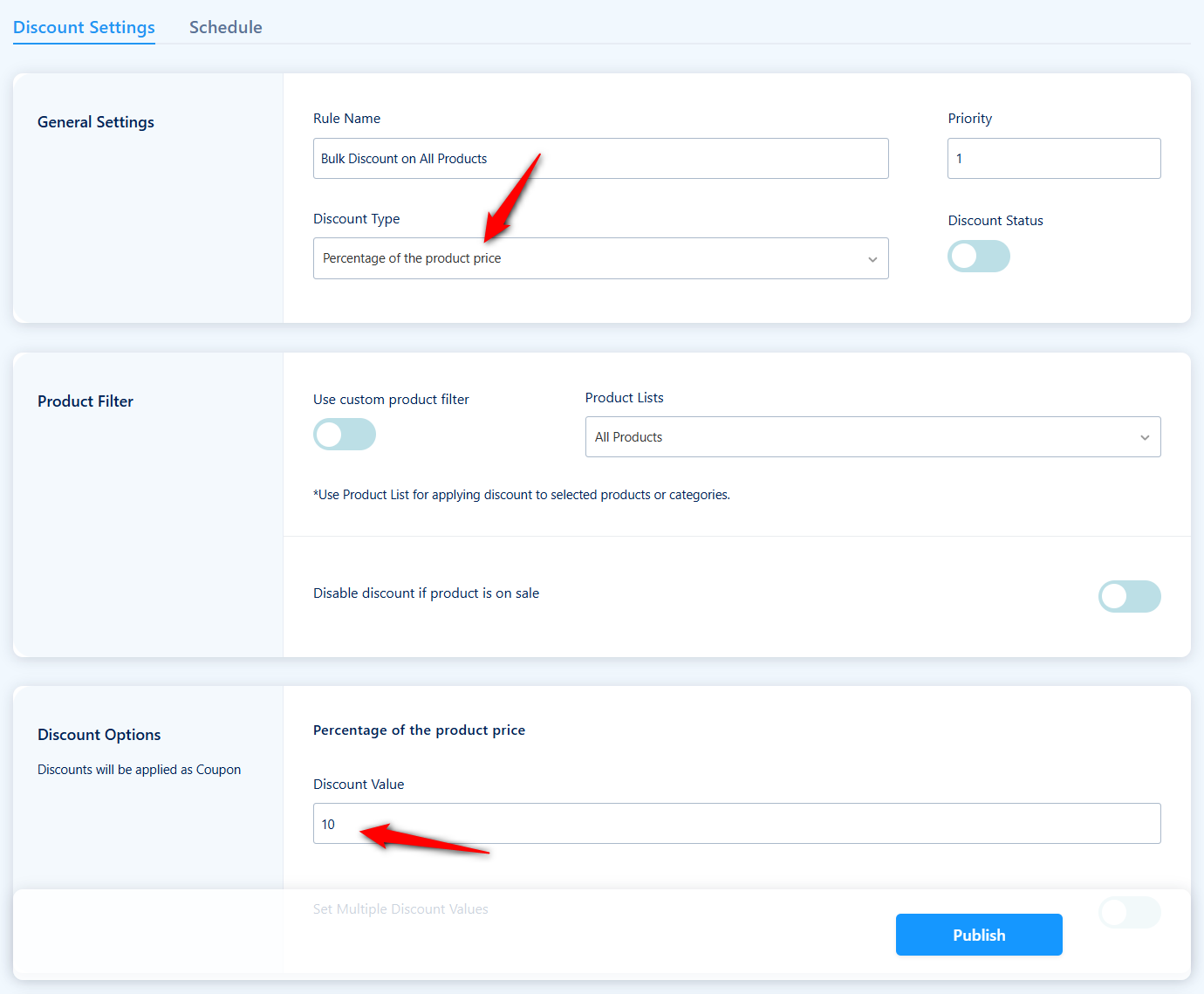 Offer 10% off for rules