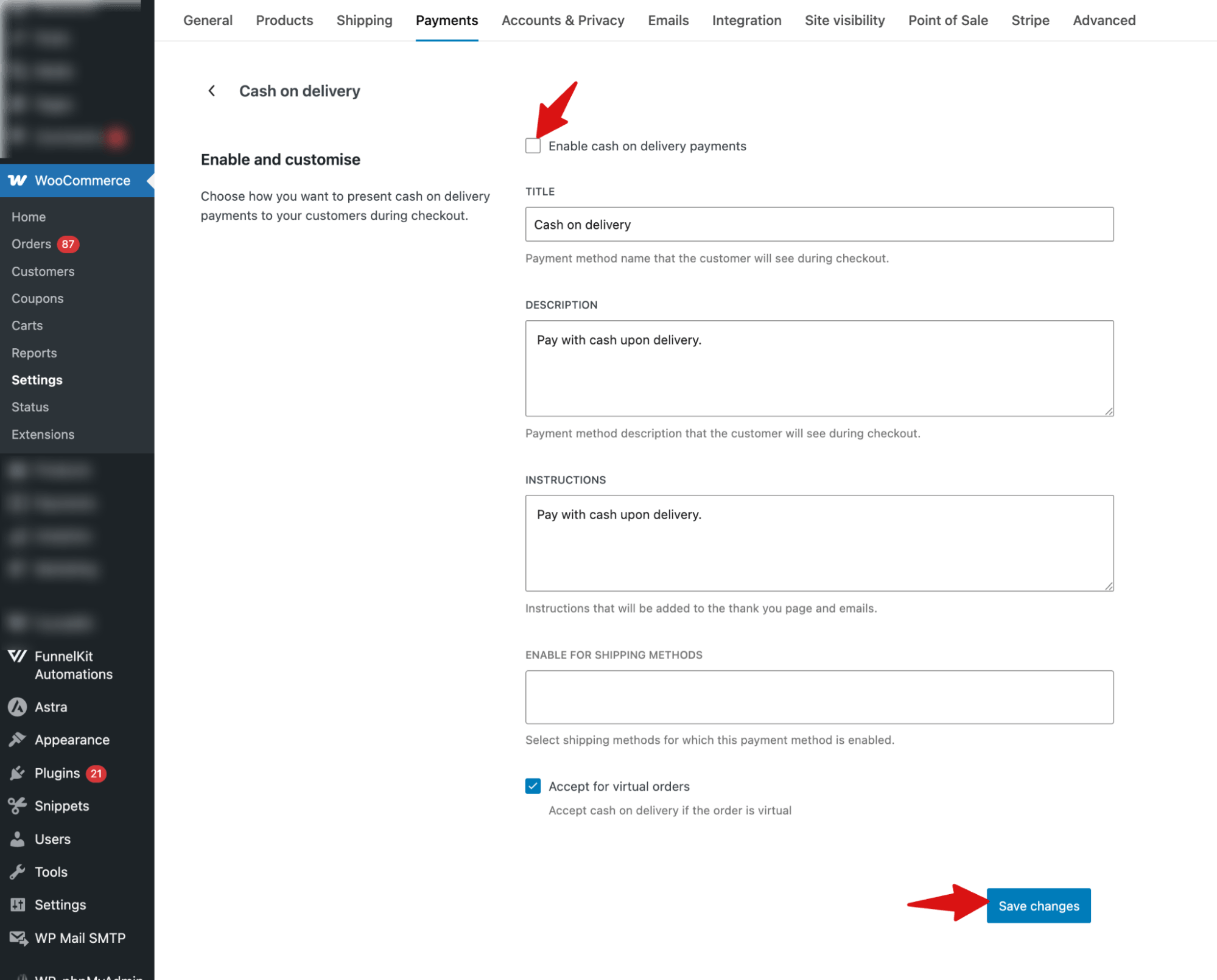 disable WooCommerce Offline Payments