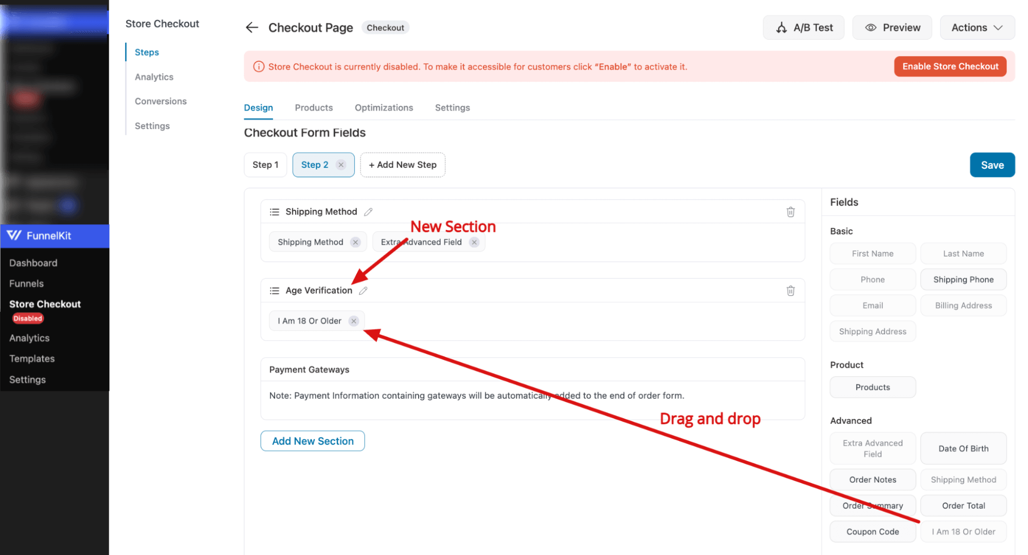 drag and drop age verification check box