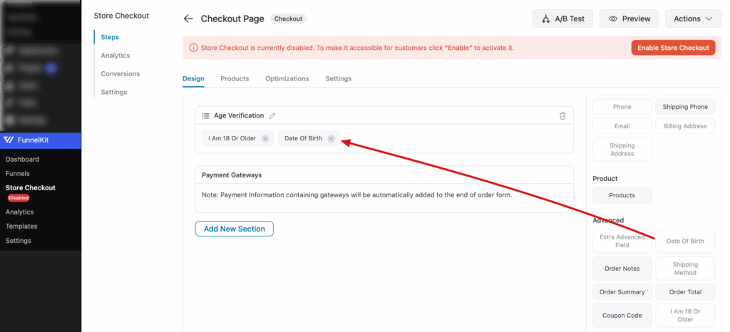 drag and drop dob field