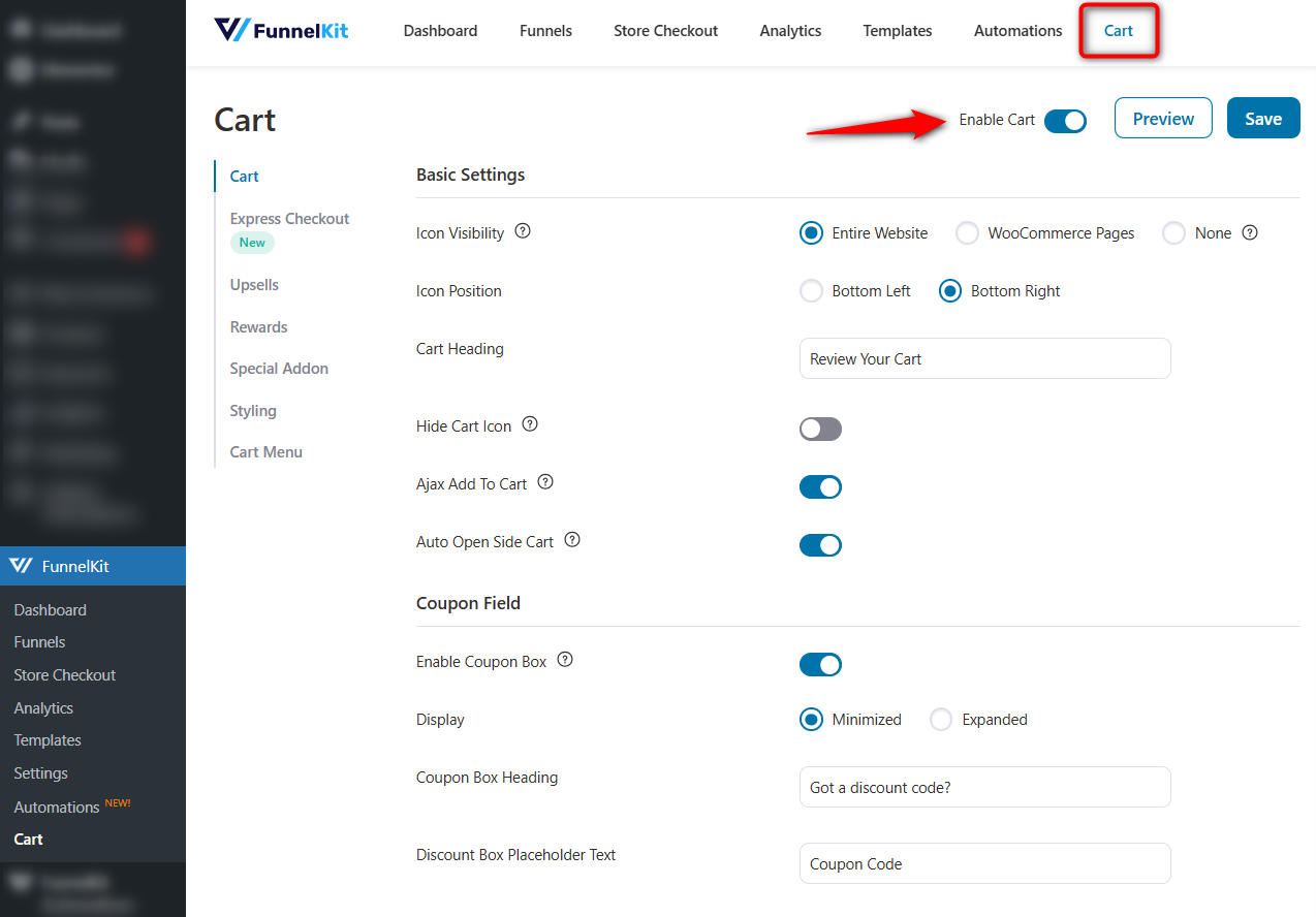 enable sliding cart for woocommerce