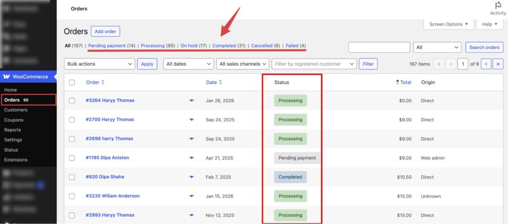navigate to Order List Management Options