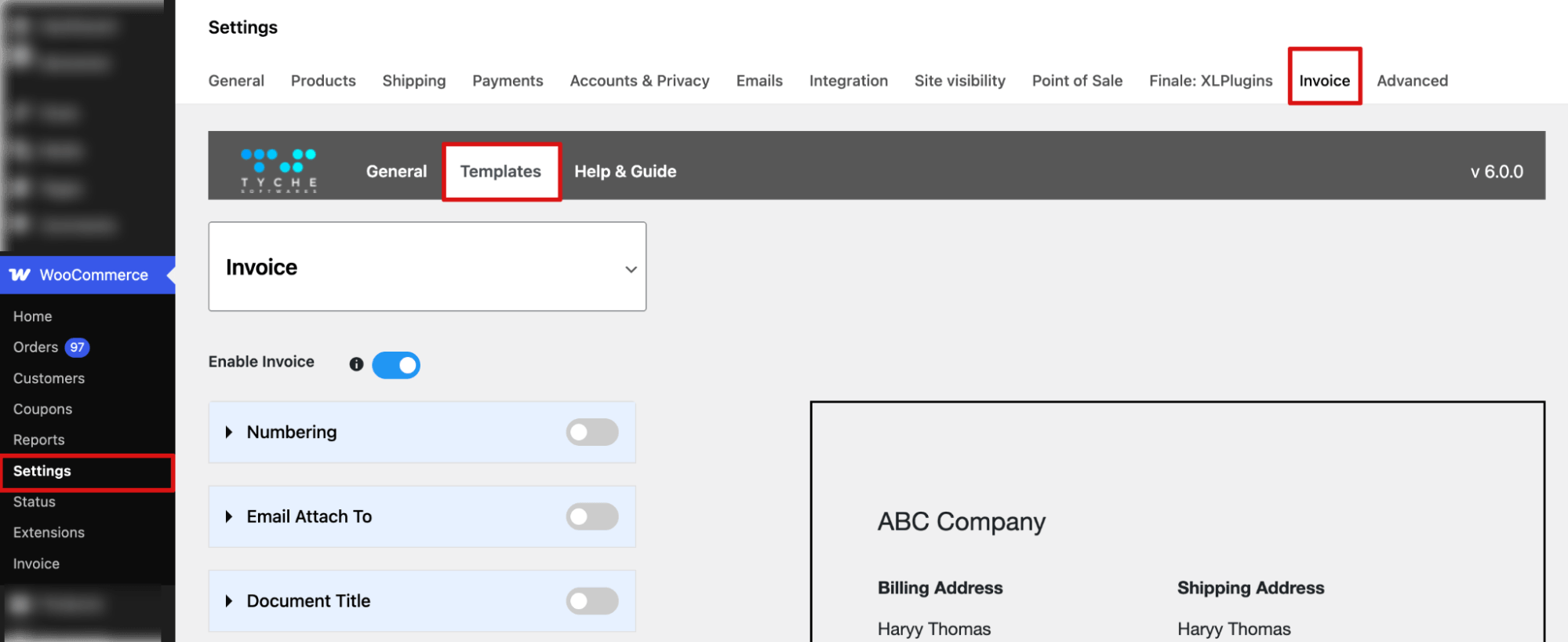 navigate to WooCommerce delivery note settings